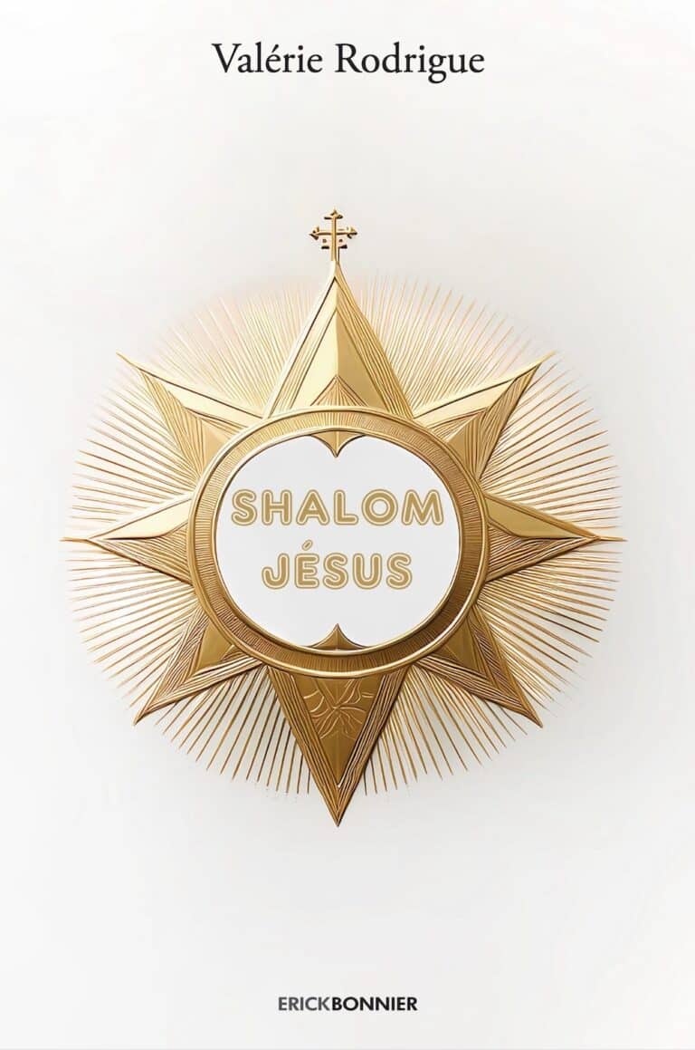 Couverture de Shalom Jésus de Valérie Rodrigue, étoile dorée à huit branches surmontée d'une croix, Éditions Erick Bonnier