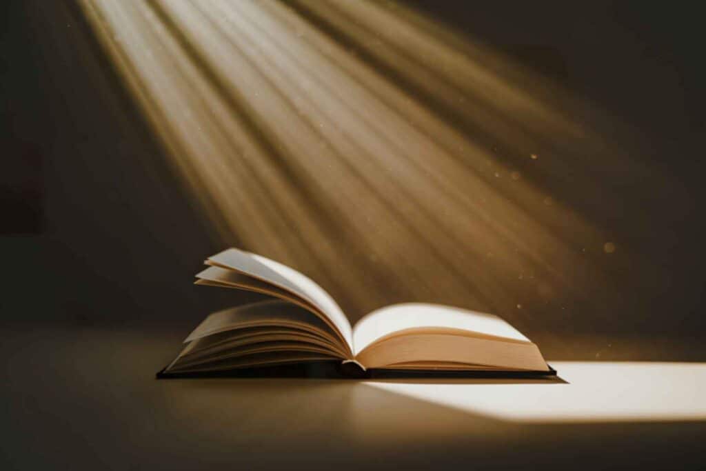 Livre ouvert dans la lumière pour illustrer Bibliquement vôtre d’Anne Lécu